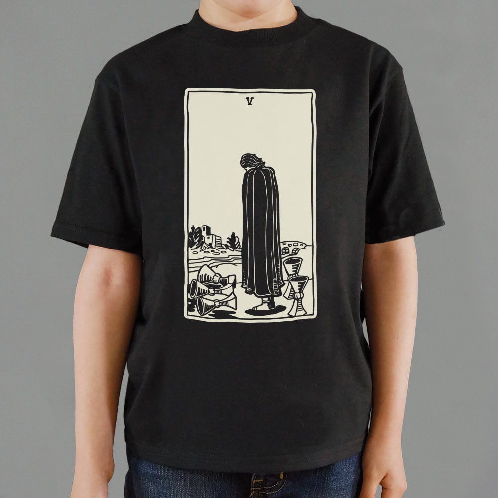 Tarot Five of Cups Card Hooded Figure Mourning