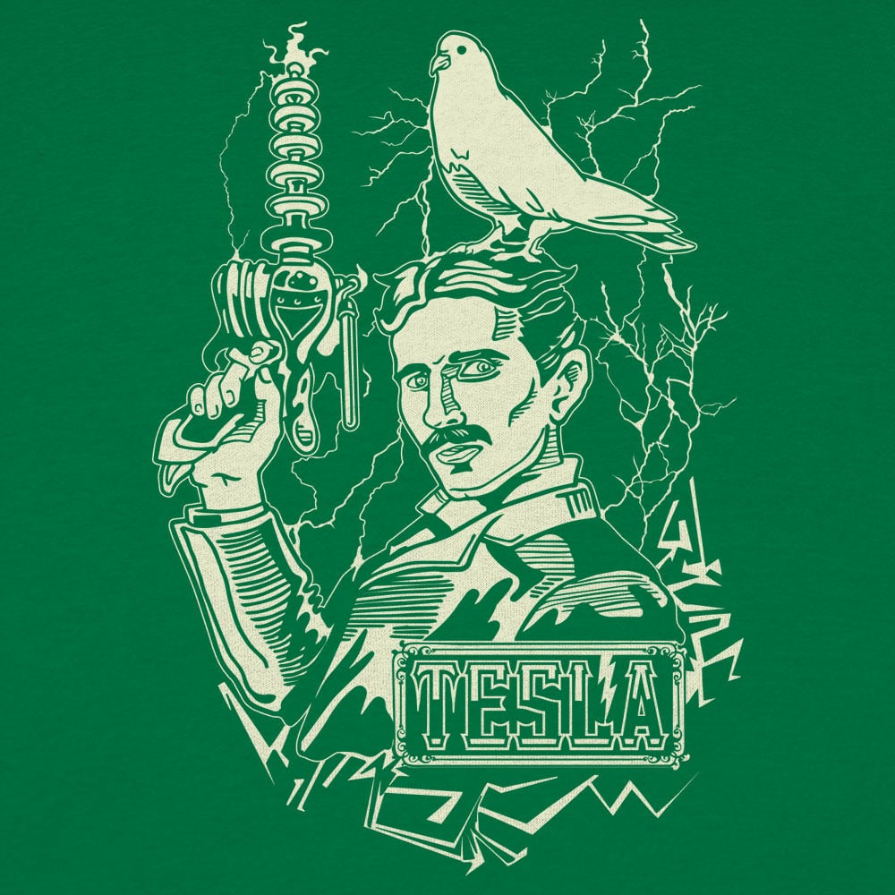 Nikola Tesla with Lightning Coil and Pigeon