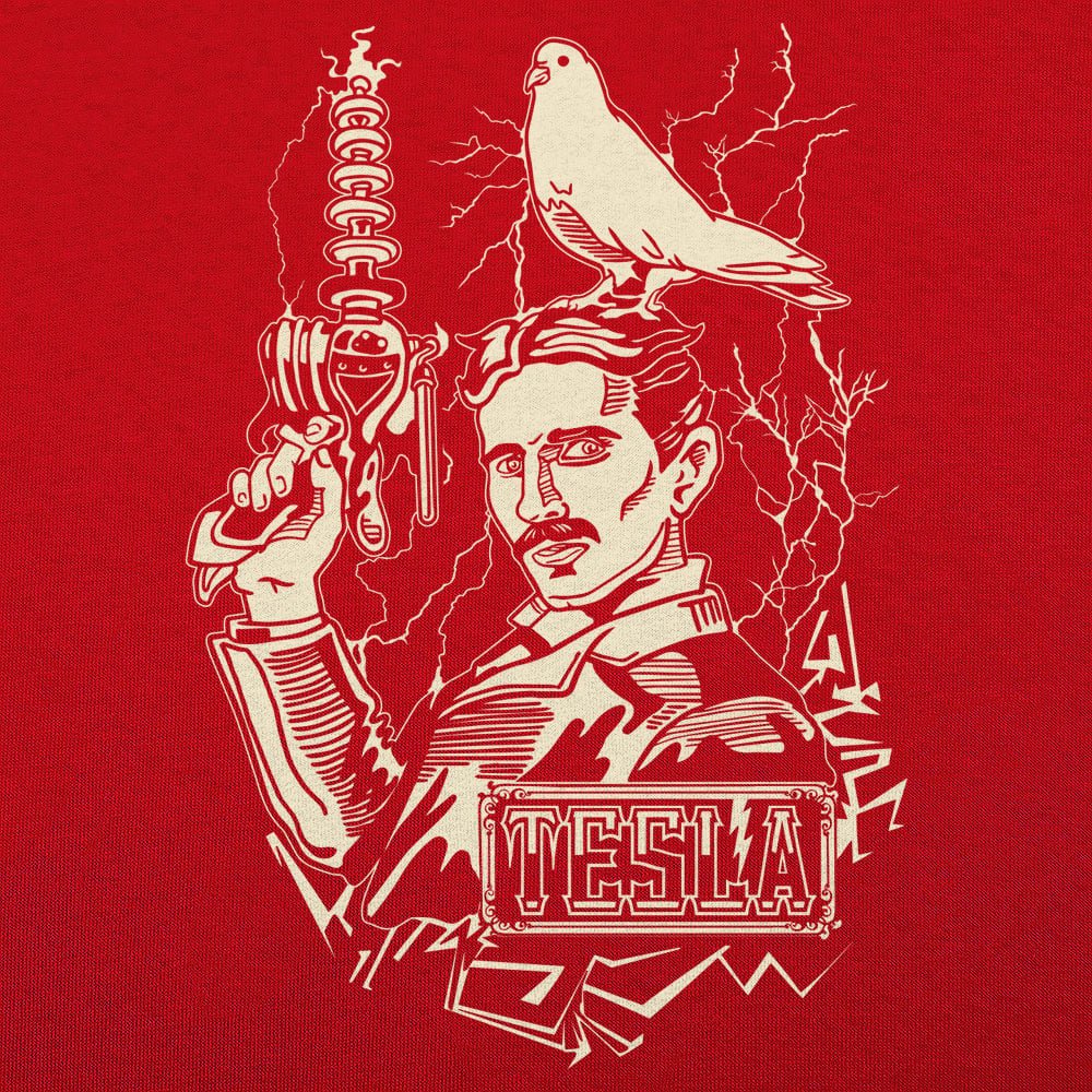 Nikola Tesla with Lightning Coil and Pigeon