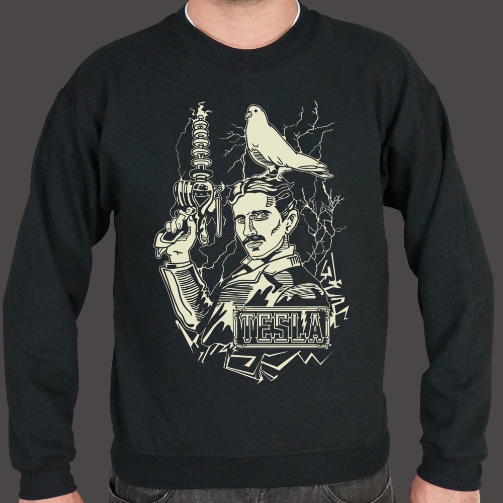 Nikola Tesla with Lightning Coil and Pigeon