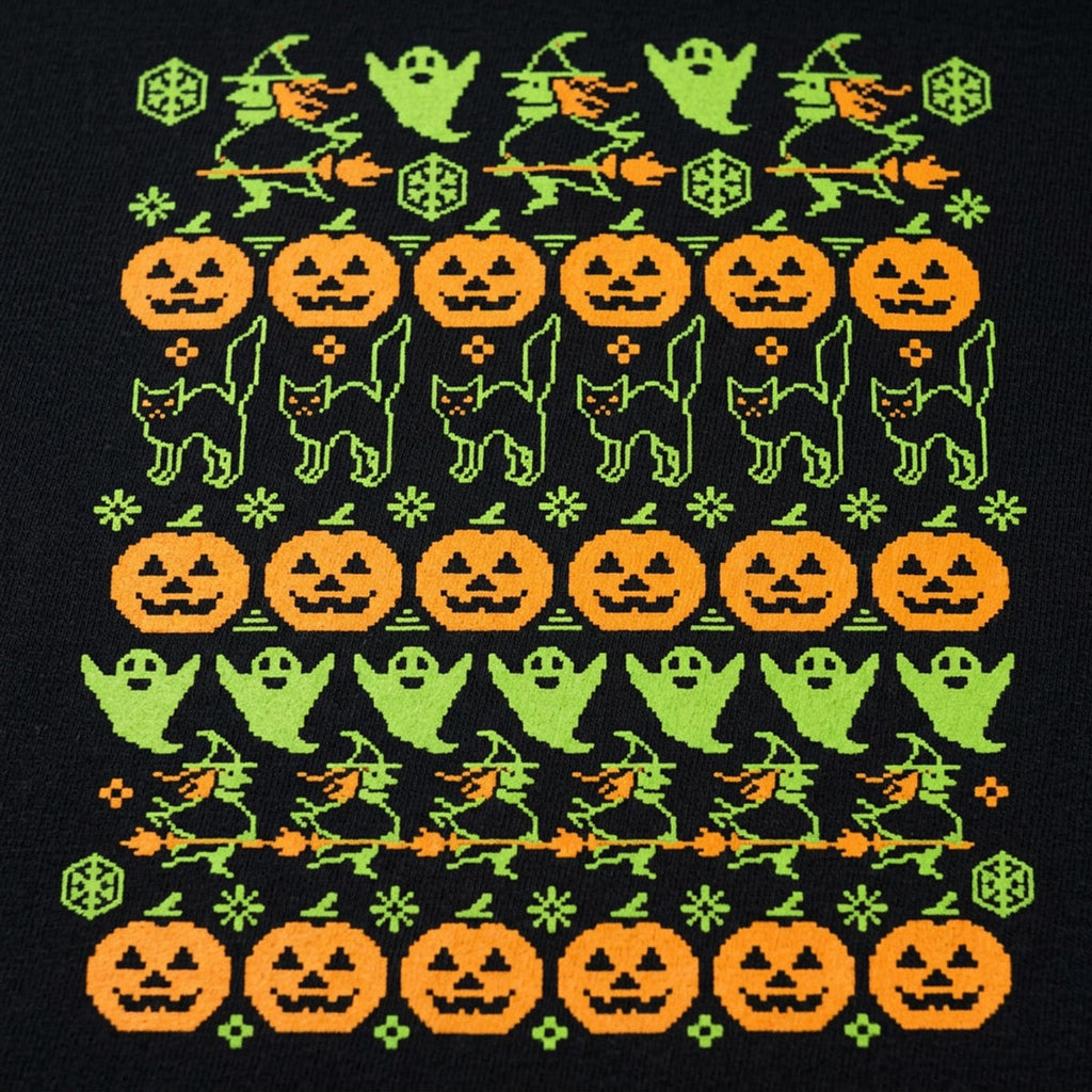 Ugly Halloween Sweater Pattern Pumpkins Ghosts Witches