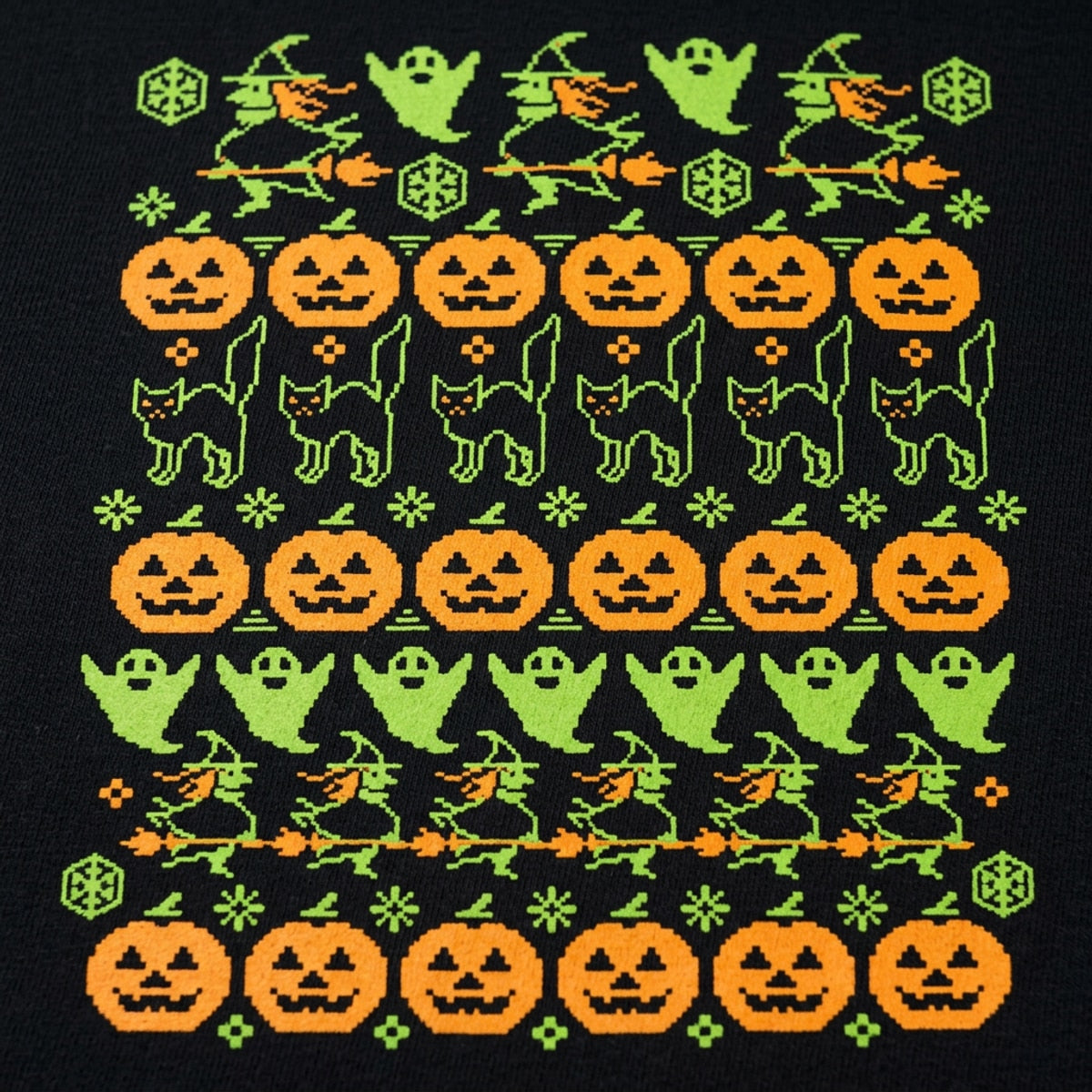 Ugly Halloween Sweater Pattern Pumpkins Ghosts Witches