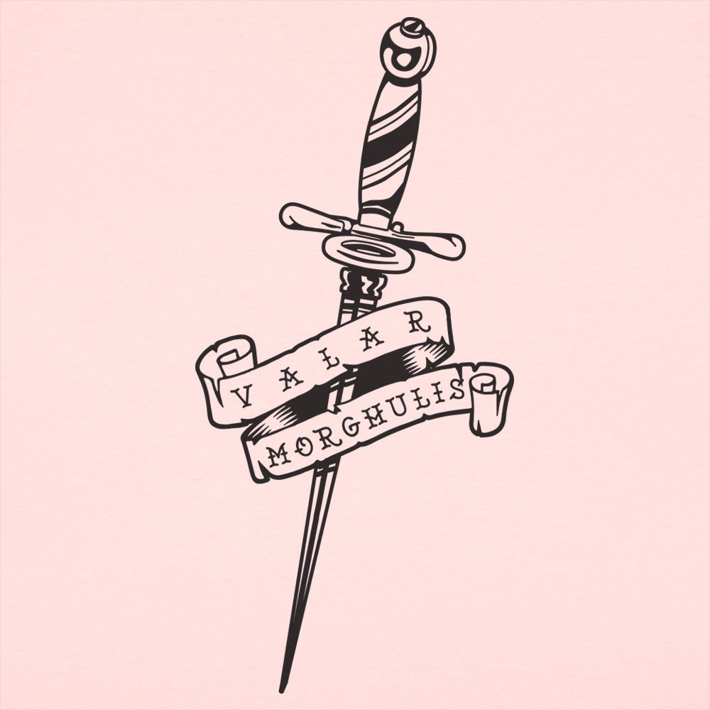 Valar Morghulis Dagger and Banner Tattoo Design