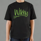 Witchy Green Halloween Witch Broom Lettering